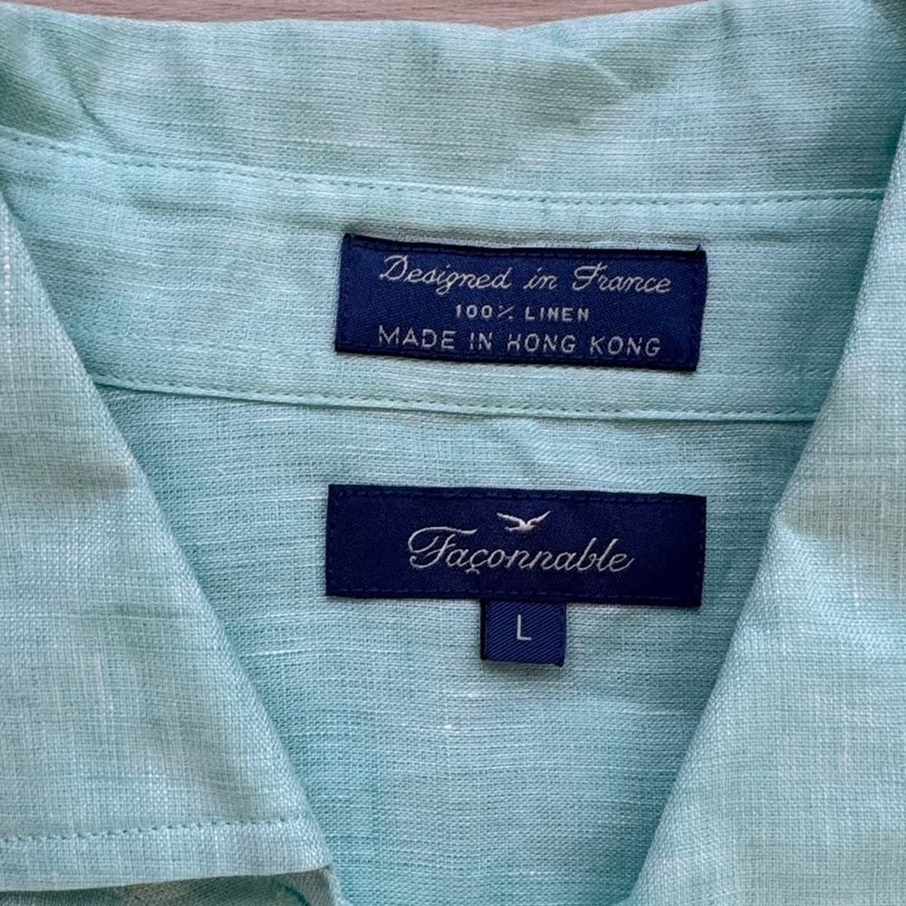 Faconnable Light Mint Green Linen Button-Down Shirt - Picture 2 of 5